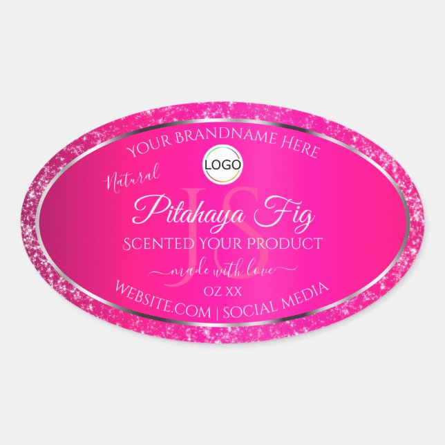 Sticker Ovale Pink Silver Logo Initiales Parties scintillant Éti (Devant)