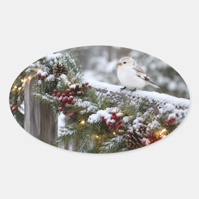 Sticker Ovale Pinson des neiges de Noël  (Devant)