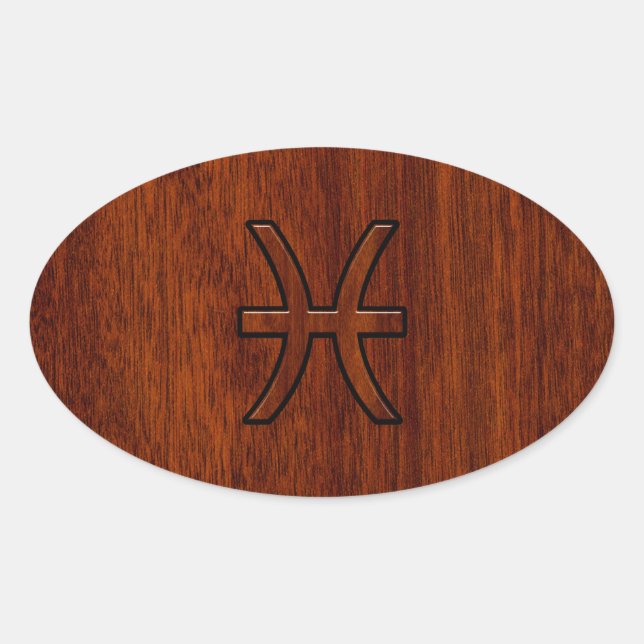 Sticker Ovale Pisces Zodiac Connexion en bois acajou (Devant)