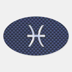 Sticker Ovale Pisces Zodiac on Blue Carbon Fiber