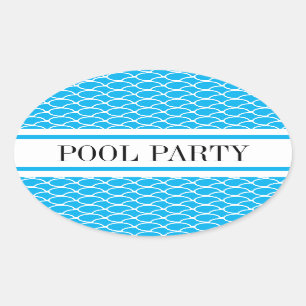 Sticker Ovale PISCINE PARTY Sky Blue White Waves Racing Stripes