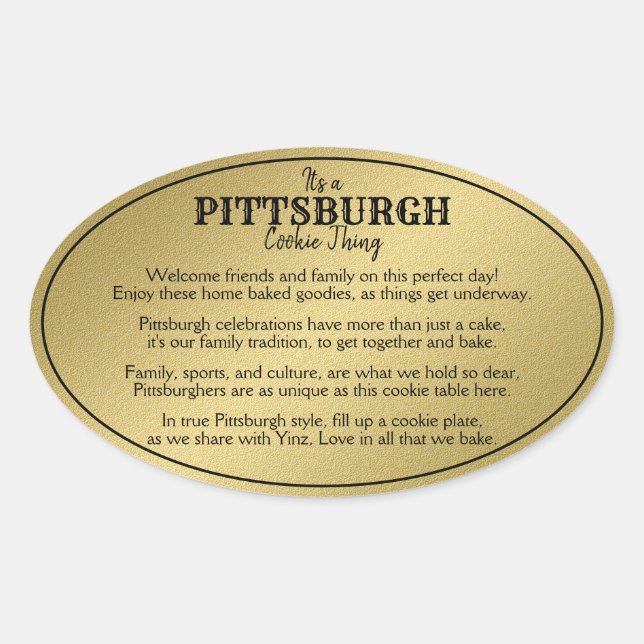Sticker Ovale Pittsburgh Cookie Table Thème Poem Or (Devant)