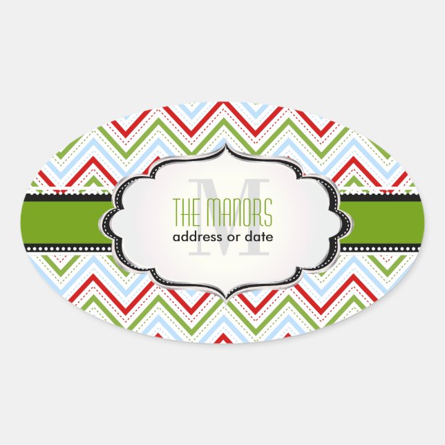 Sticker Ovale PixDezines couleurs Chevron/Noël/do-it-yourself (Devant)