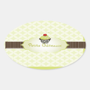 Sticker Ovale PixDezines cupcake au citron vert + treillis/DIY c