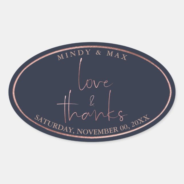 Sticker Ovale PixDezines FAUX ROSE GOLD LOVE+THANKS|DIY COULEUR (Devant)