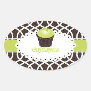 Sticker Ovale PixDezines monaco treillis+cupcake/DIY couleur