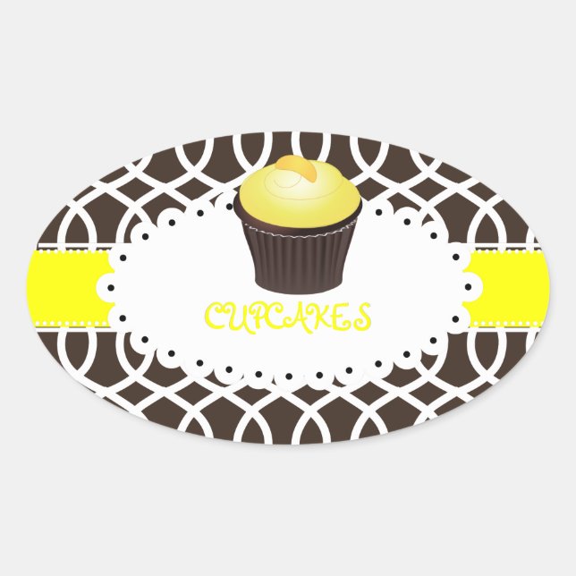 Sticker Ovale PixDezines monaco treillis+cupcake/DIY couleur (Devant)