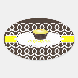 Sticker Ovale PixDezines monaco treillis+cupcake/DIY couleur