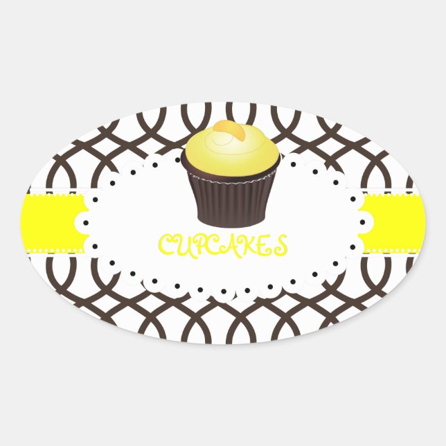 Sticker Ovale PixDezines monaco treillis+gâteau/DIY couleur (Devant)