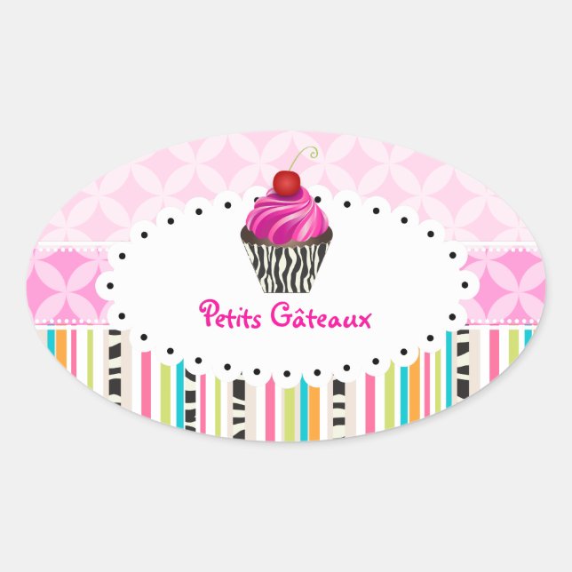Sticker Ovale PixDezines monaco trellis+cupcake/do-it-yourself c (Devant)