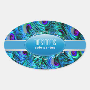 Sticker Ovale PixDezines plumes de paon