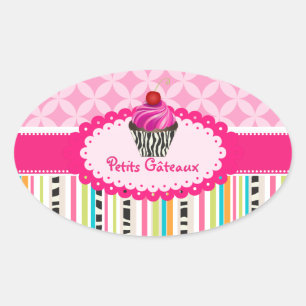 Sticker Ovale PixDezines rayures+treillis+cupcake/do-it-yourself