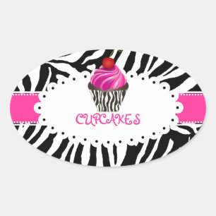 Sticker Ovale PixDezines zebra+cupcake/do-it-yourself couleur