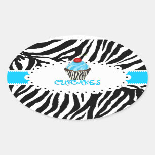 Sticker Ovale PixDezines zebra+cupcake/do-it-yourself couleur ru