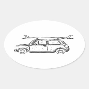 Sticker Ovale Plage classique Mini Cooper