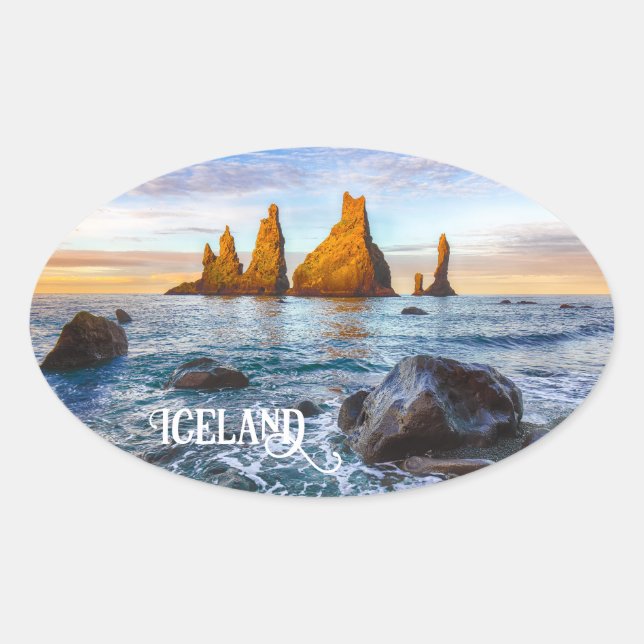 Sticker Ovale Plage de Reynisfjara, Islande (Devant)