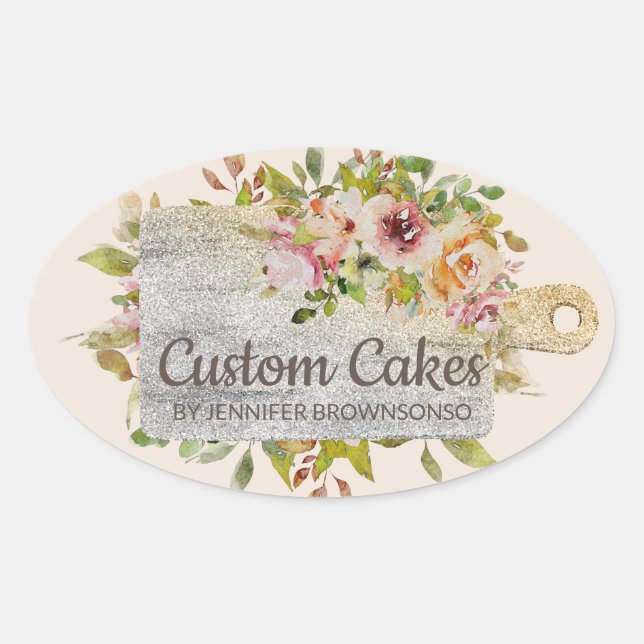 Sticker Ovale Planche Boucher Boulangerie Cuisine Floral Or (Devant)