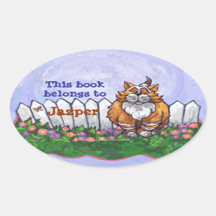 Sticker Ovale Plaque bibliothèque Ginger Cat