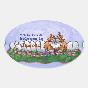 Sticker Ovale Plaque bibliothèque Ginger Cat