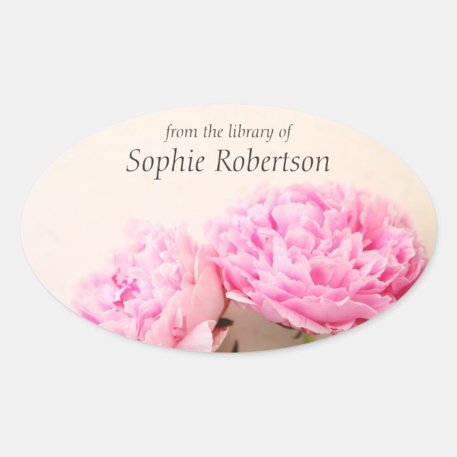 Sticker Ovale Plaque rose deux pivoines (Devant)