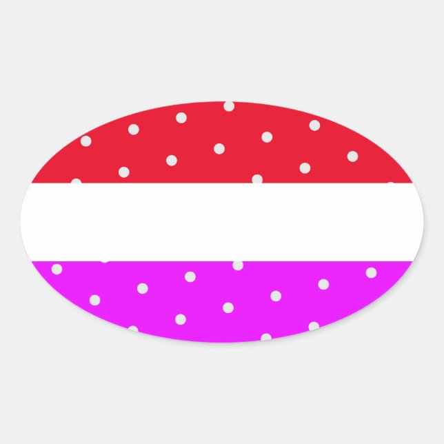 Sticker Ovale Plat brillant Pointe Rouge Rose Blancs (Devant)