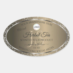 Sticker Ovale Platine Beige Logo Initiales Parties scintillant É