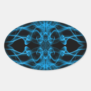 Sticker Ovale Plumes de fumée bleue sur noir