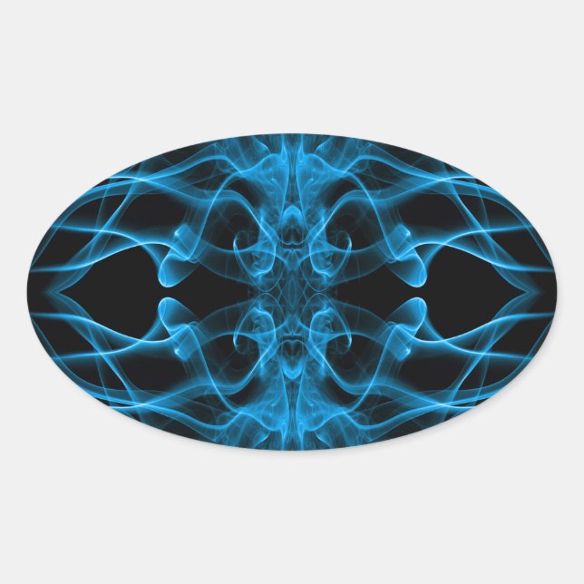 Sticker Ovale Plumes de fumée bleue sur noir (Devant)