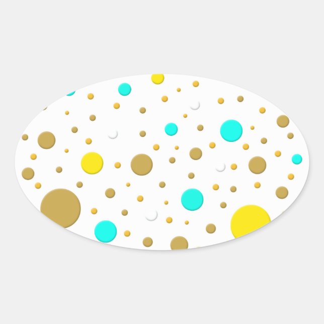 Sticker Ovale Points aléatoires Jaune Turquoise Blanc Or (Devant)