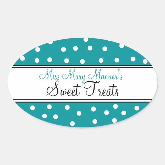Sticker Ovale Points turquoises et blancs - Logo-Sweets (Devant)