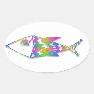 Sticker Ovale Poisson Abstrait coloré