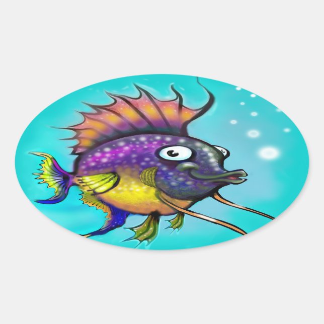 Sticker Ovale Poisson arc-en-ciel (Devant)