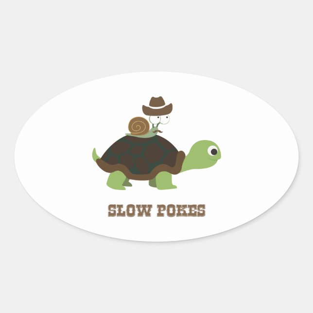Sticker Ovale Pokes lents - escargot cowboy et tortue (Devant)