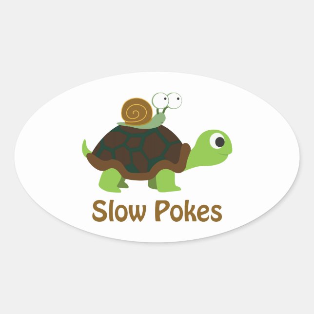 Sticker Ovale Pokes lents - Tortue et escargot (Devant)