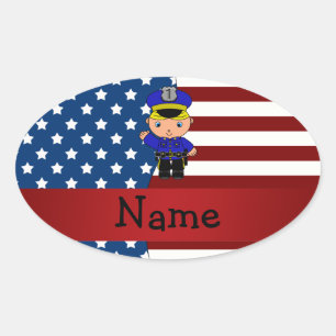 Sticker Ovale Policier patriote nommé personnalisé
