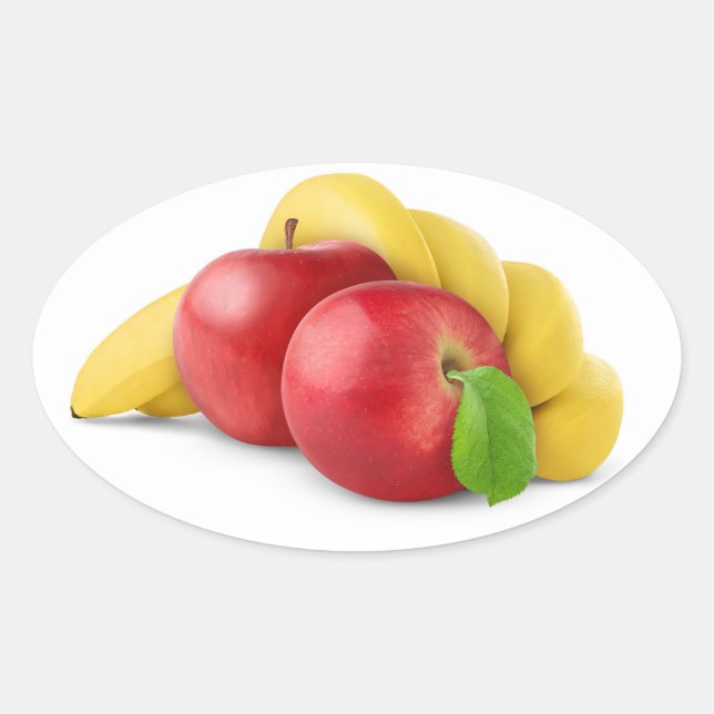Sticker Ovale Pommes rouges et bananes (Devant)
