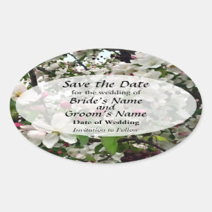 Sticker Ovale Pommier en Fleur Enregistrez la Date