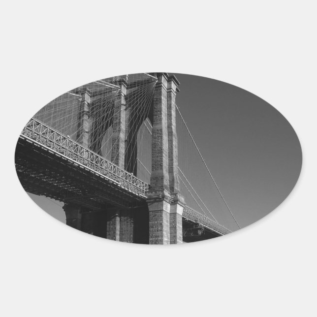 Sticker Ovale Pont Brooklyn noir et blanc (Devant)