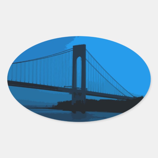 Sticker Ovale Pont Verrazano en bleu (Devant)