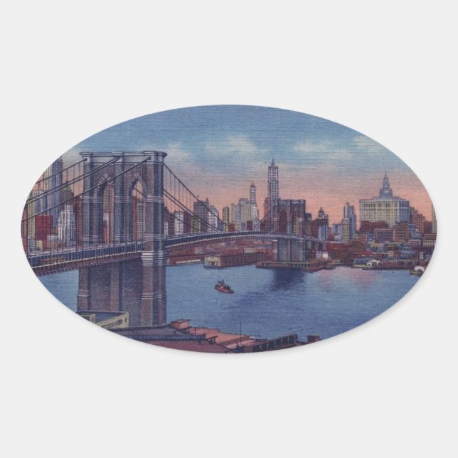 Sticker Ovale Pont vintage Brooklyn (Devant)