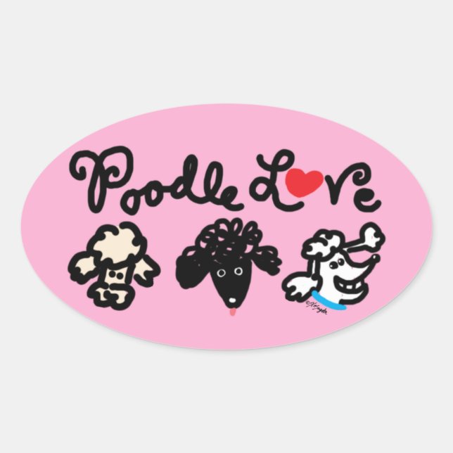 Sticker Ovale Poodle Love (Devant)