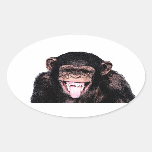 Sticker Ovale Pop Art Chimpanzé Sticking Tongue Out