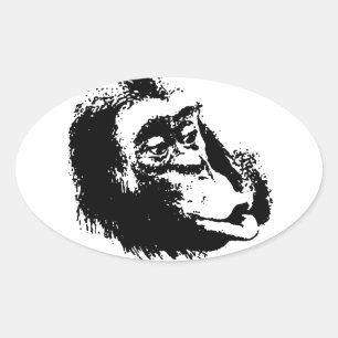 Sticker Ovale Pop Art drôle Chimpanzé