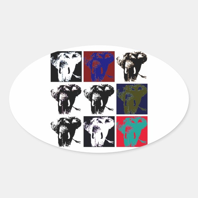 Sticker Ovale Pop Art Elephants (Devant)