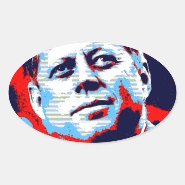 Sticker Ovale Pop Art JFK John F. Kennedy Red Blue (Devant)