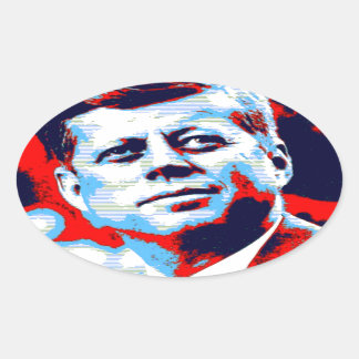 Sticker Ovale Pop Art JFK John F. Kennedy Red Blue