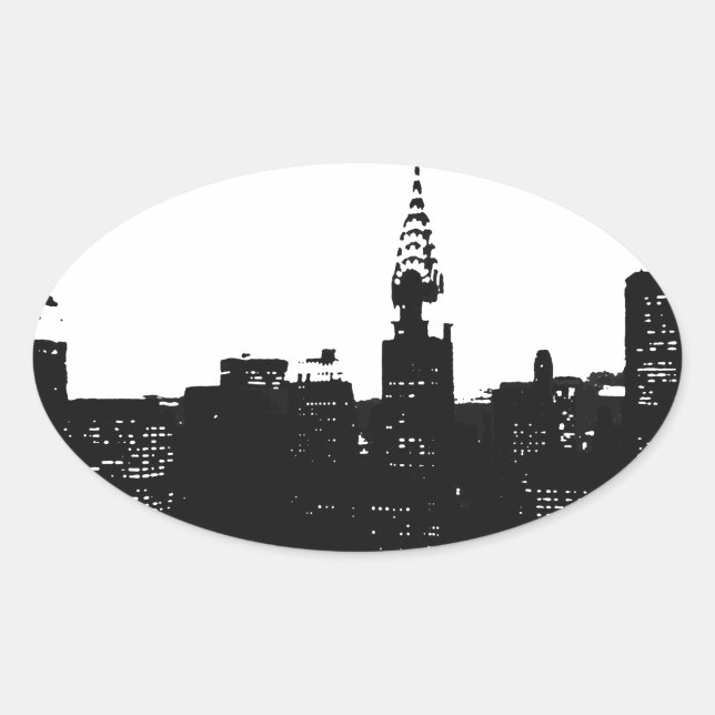 Sticker Ovale Pop Art New York Silhouette (Devant)