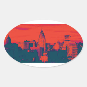Sticker Ovale Pop Style Rouge Retro Art New York City