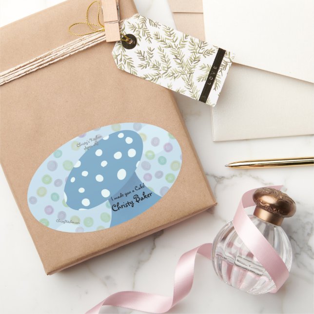 Sticker Ovale Pots et points Boulangerie de champignons bleus (Cadeaux)
