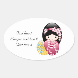 Sticker Ovale Poupée de Kokeshi de ressort - fille de geisha
